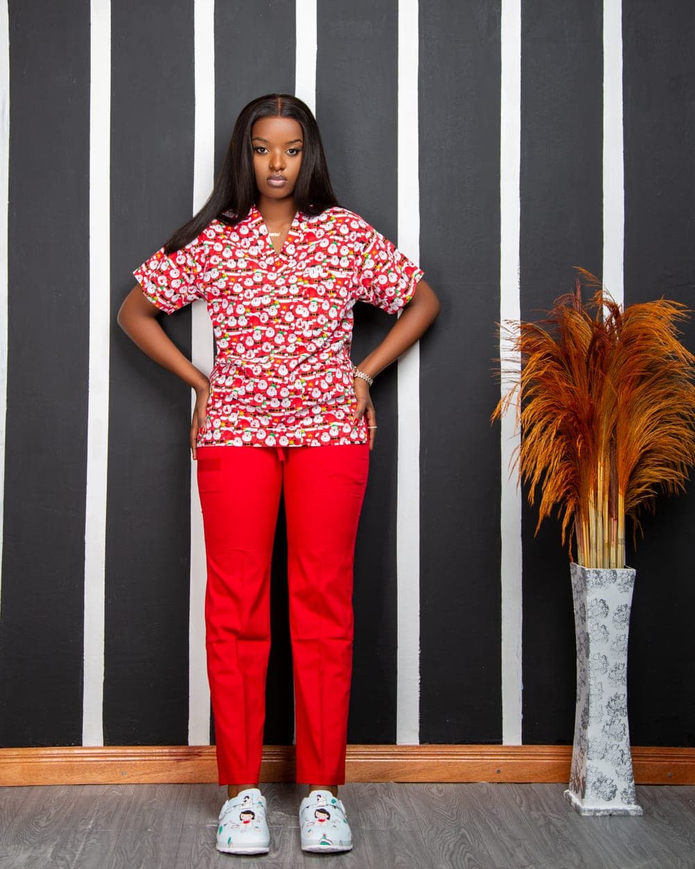 Red Floral Scrub Set