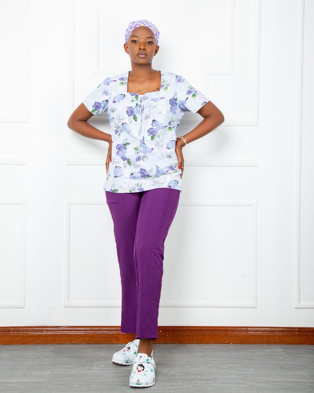 White Floral Scrub Set